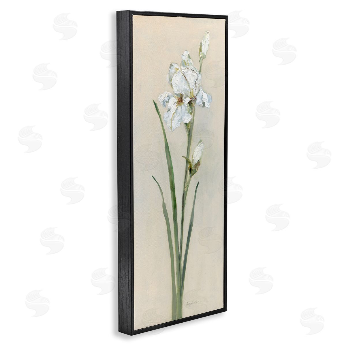 Simple Iris on Beige Black Frame Print Wall Art, Home Decor by Sally Swatland