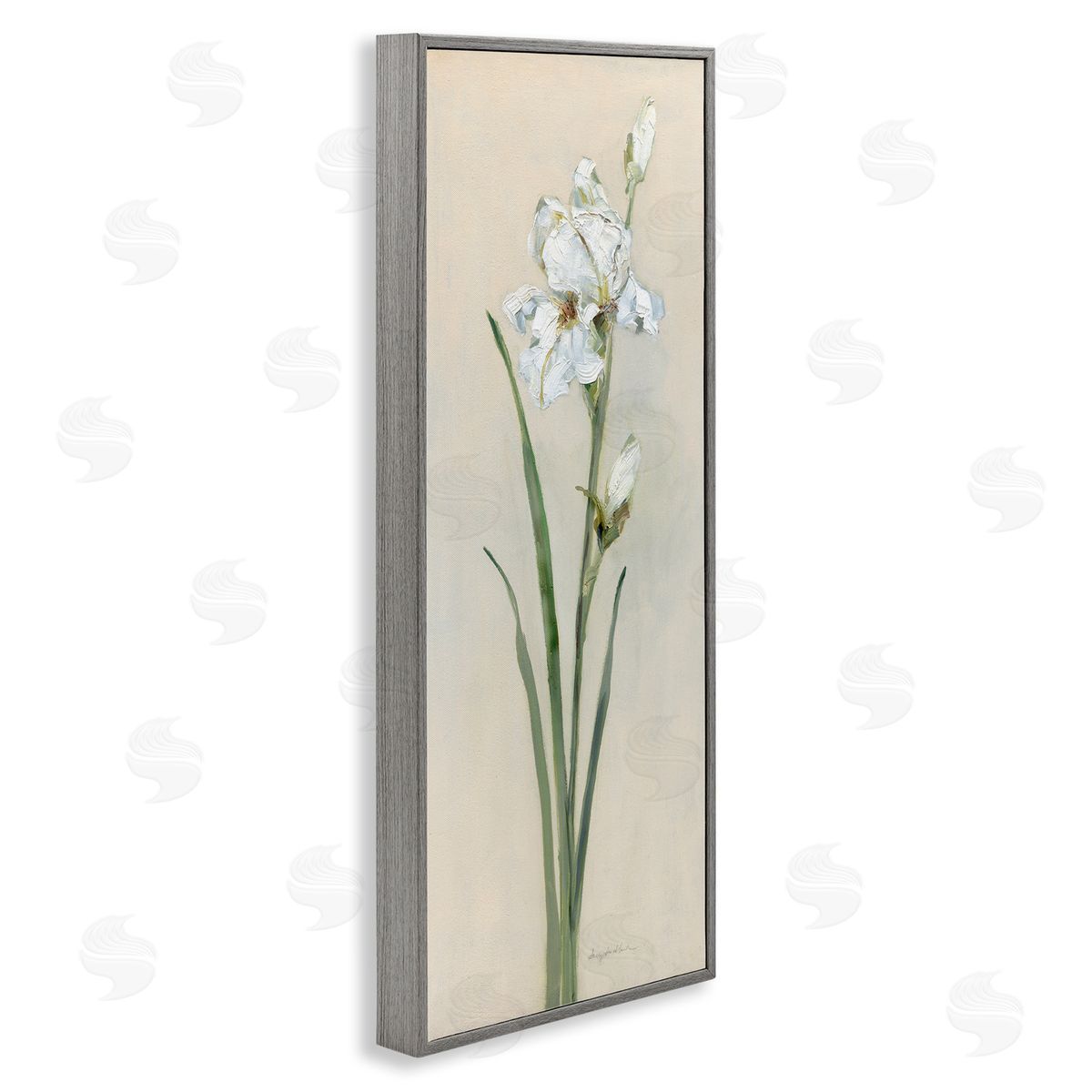 Simple Iris on Beige Grey Frame Print Wall Art, Home Decor by Sally Swatland
