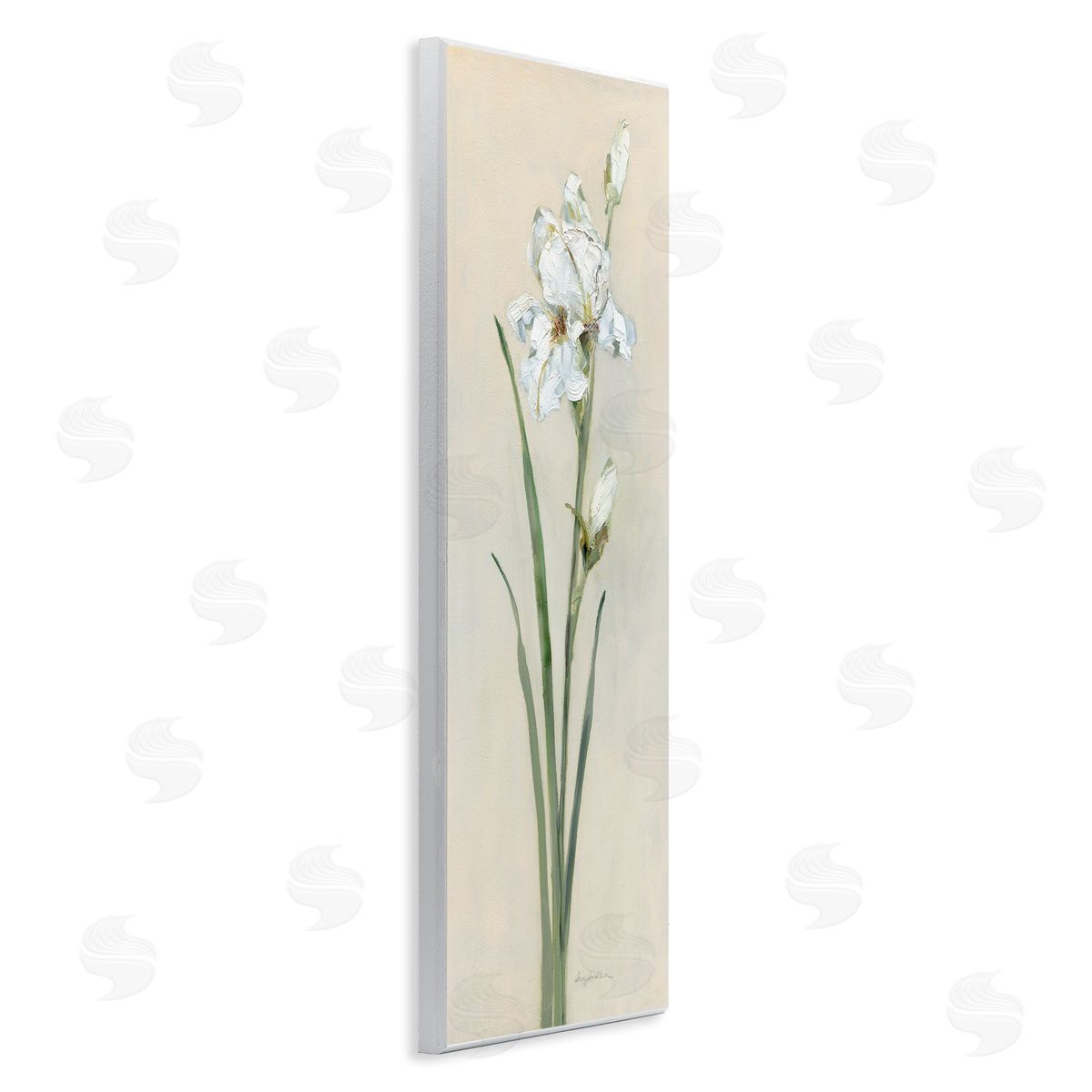Simple Iris on Beige Wood Plaque Wall Art, Home Decor by Sally Swatland
