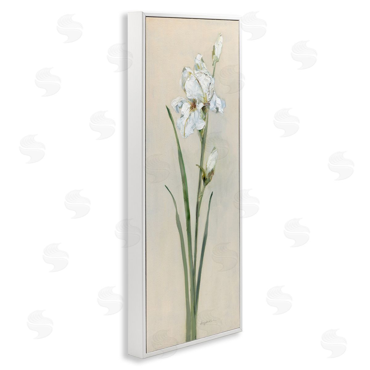 Simple Iris on Beige White Frame Print Wall Art, Home Decor by Sally Swatland