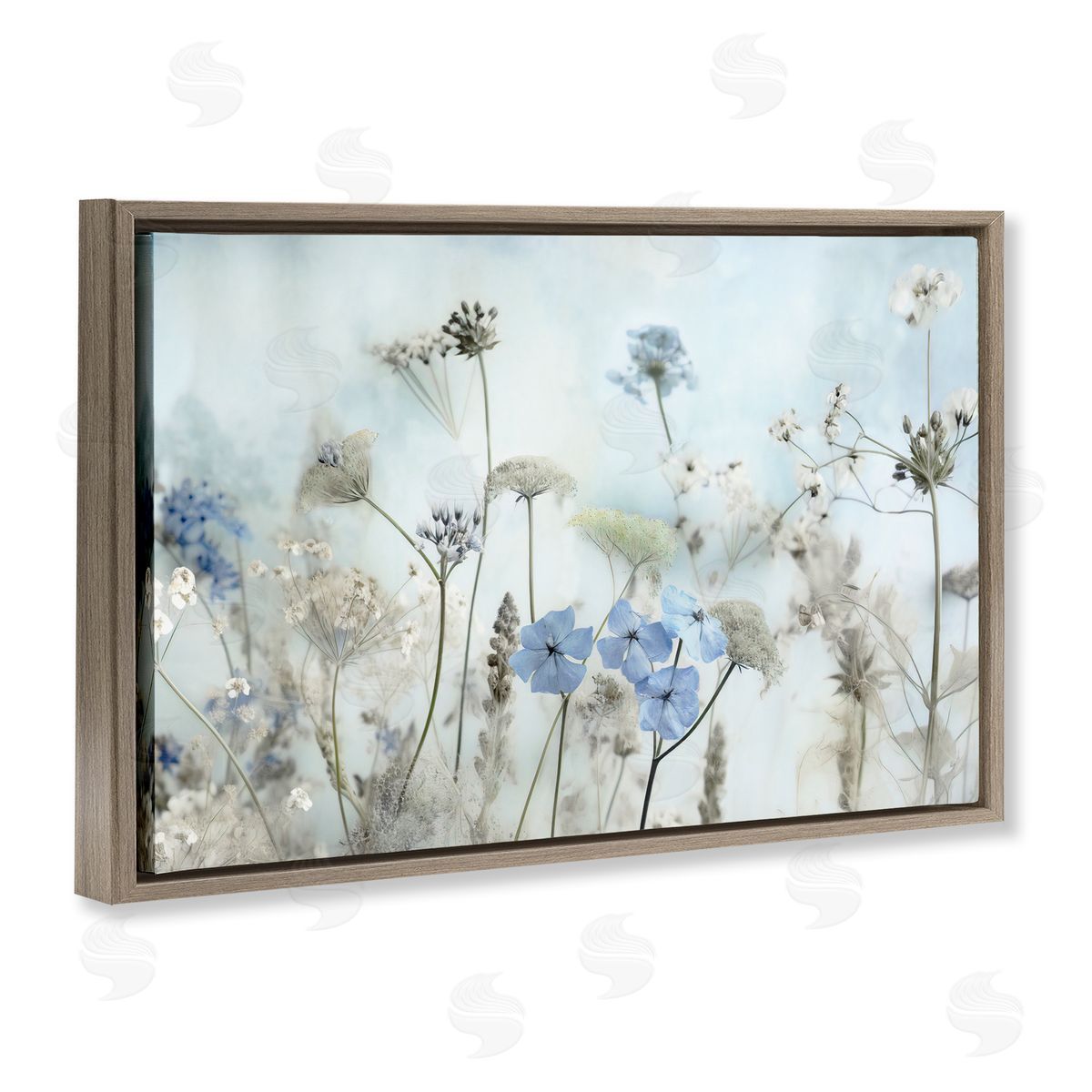 Blooming Subtle Wildflowers Brown Floating Frame Canvas Wall Art, Home Decor by Irene Weisz