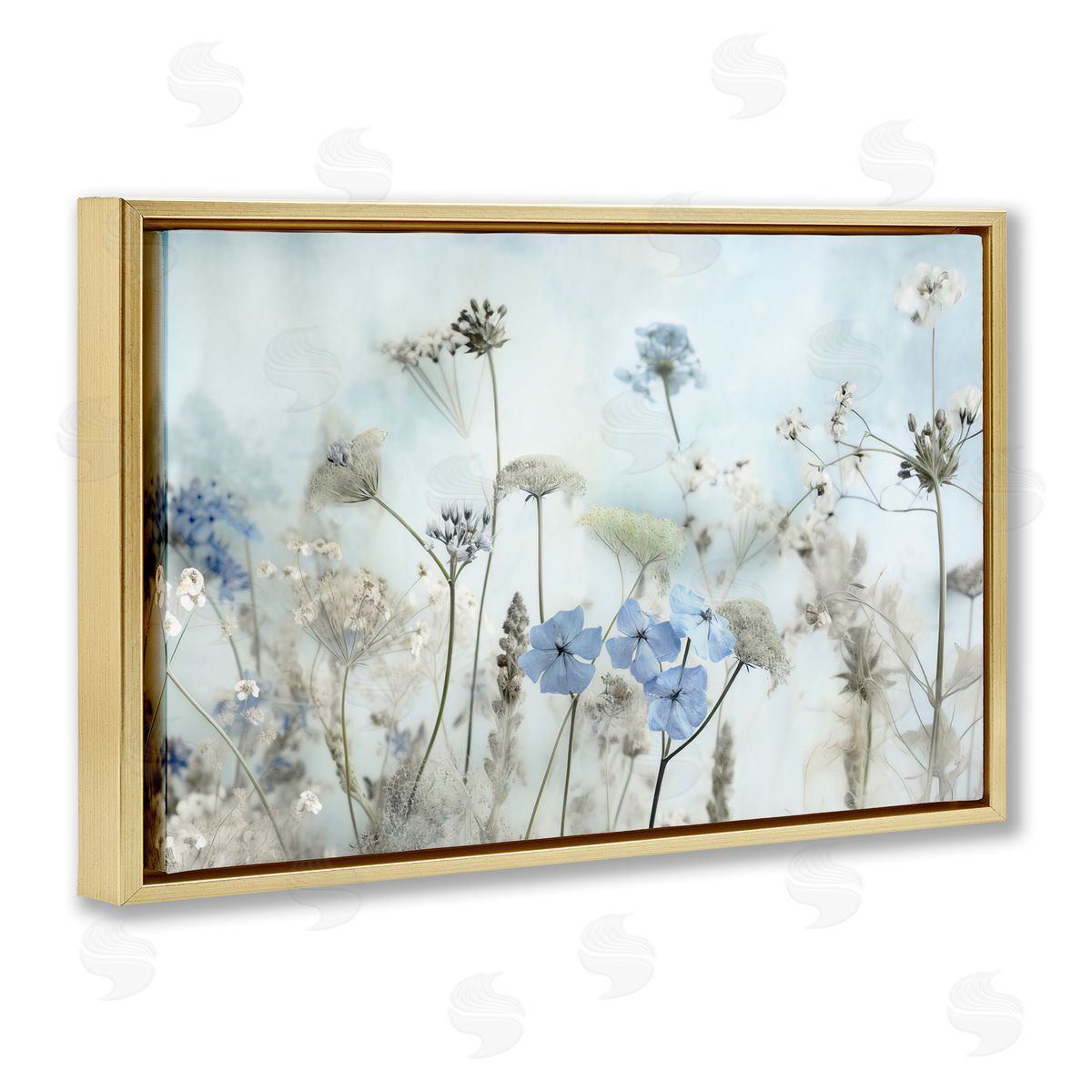 Blooming Subtle Wildflowers Gold Floating Frame Canvas Wall Art, Home Decor by Irene Weisz