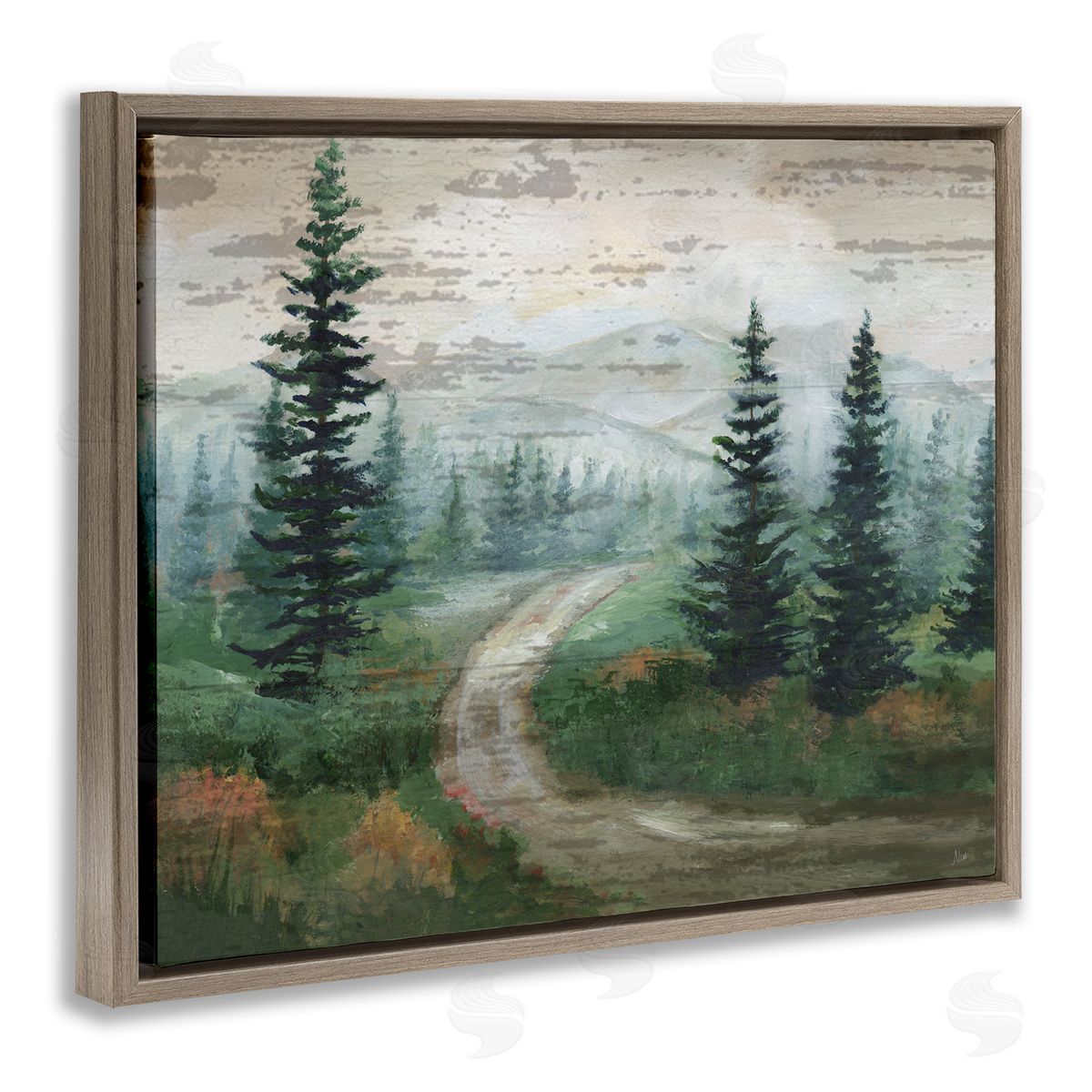 Nan Path Through Wilderness Brown Floating Frame Canvas Wall Art Print
