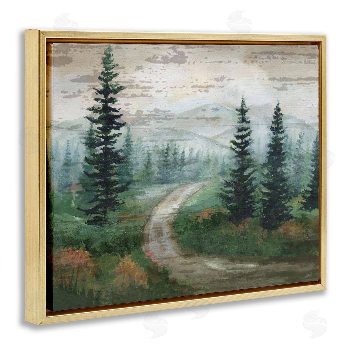 Nan Path Through Wilderness Gold Floating Frame Canvas Wall Art Print