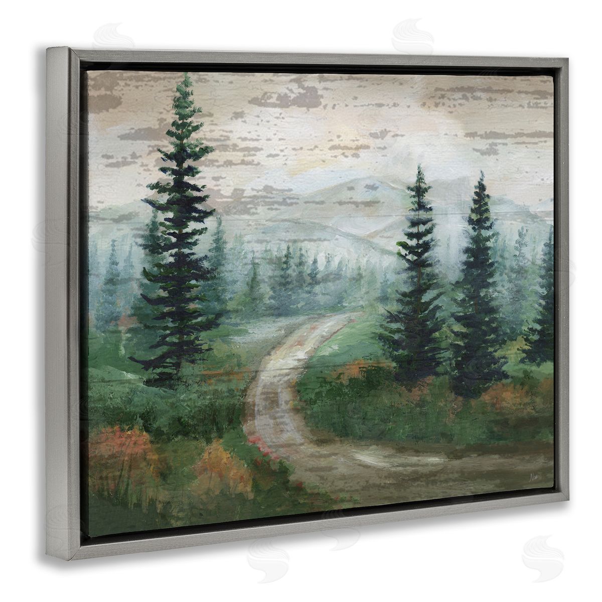 Nan Path Through Wilderness Gray Floating Frame Canvas Wall Art Print