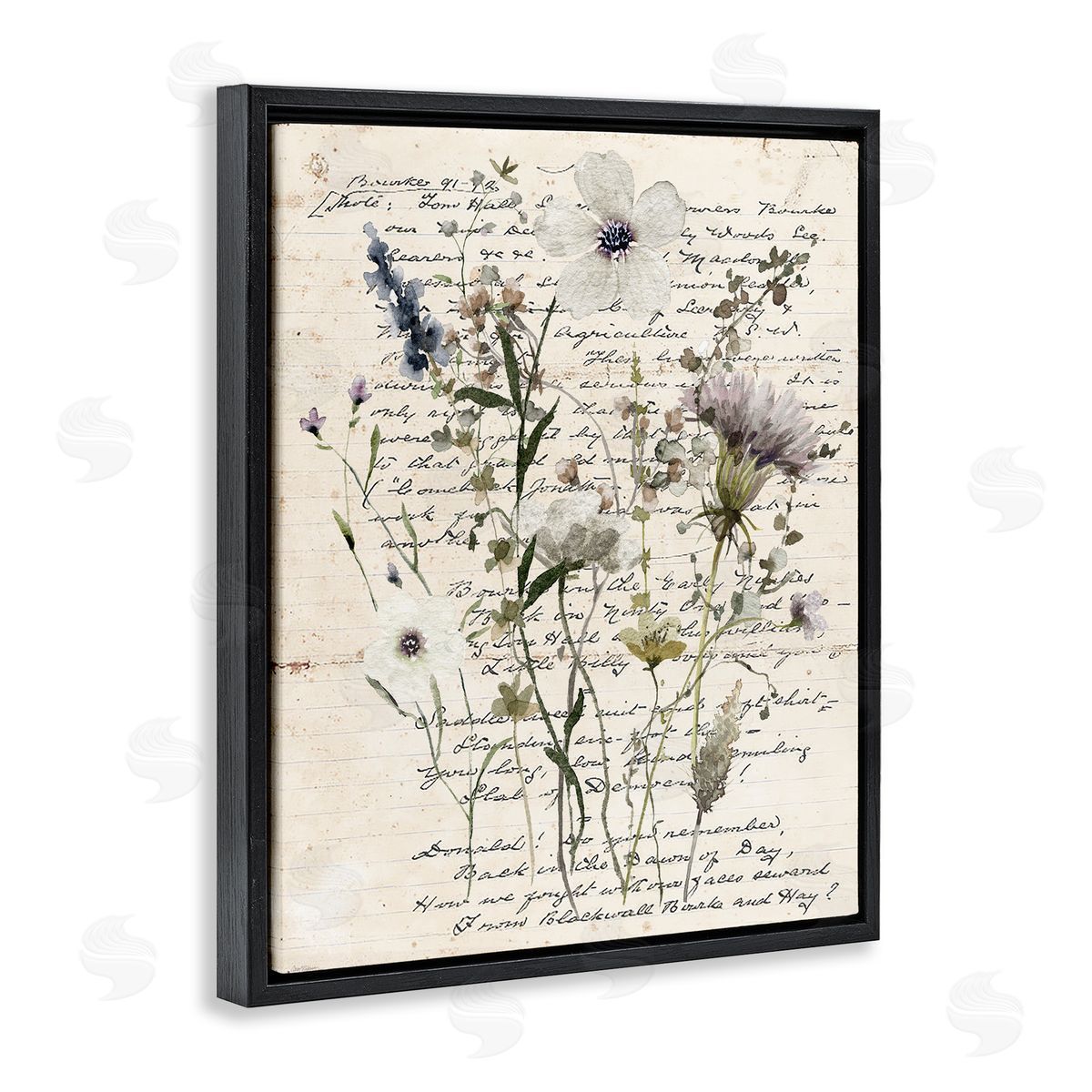 Pressed Flowers on Page Black Floating Frame Canvas Wall Art, Home Decor by Carol Robinson