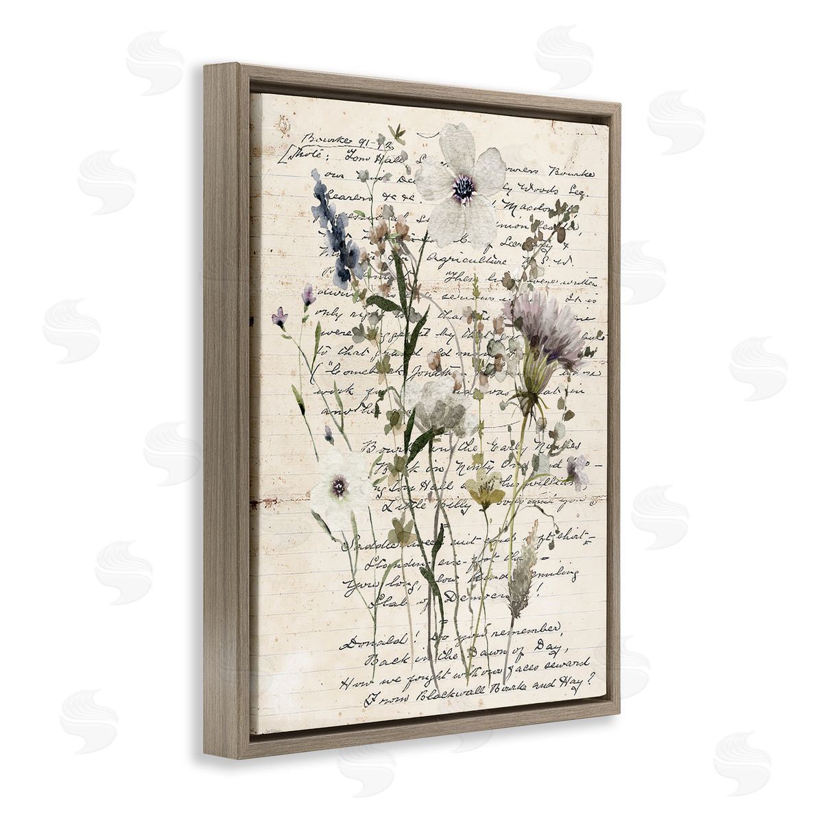 Pressed Flowers on Page Brown Floating Frame Canvas Wall Art, Home Decor by Carol Robinson