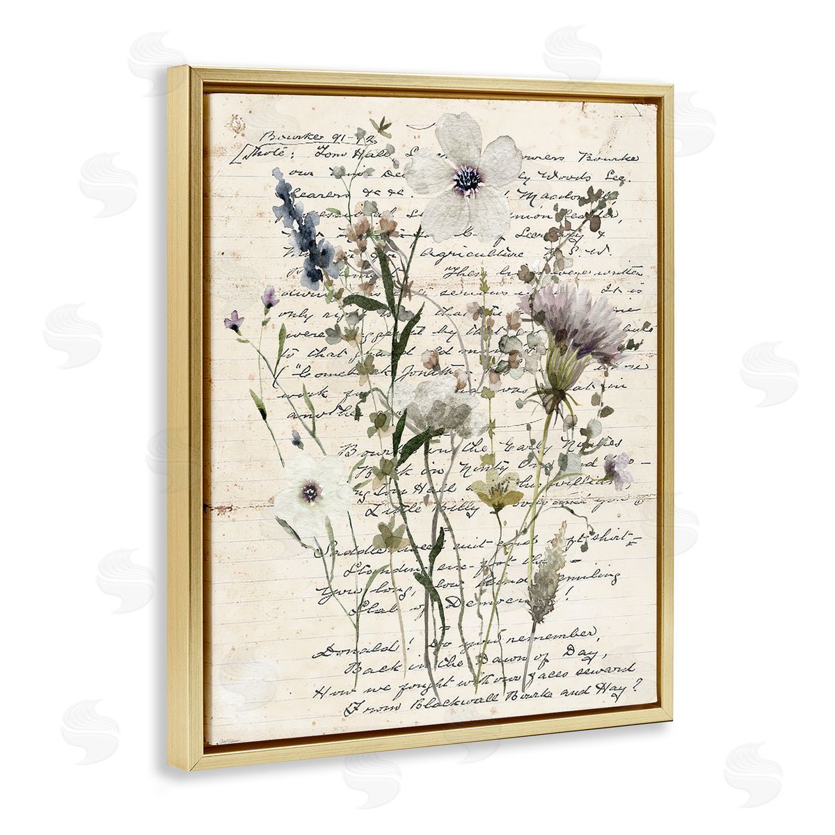 Pressed Flowers on Page Gold Floating Frame Canvas Wall Art, Home Decor by Carol Robinson
