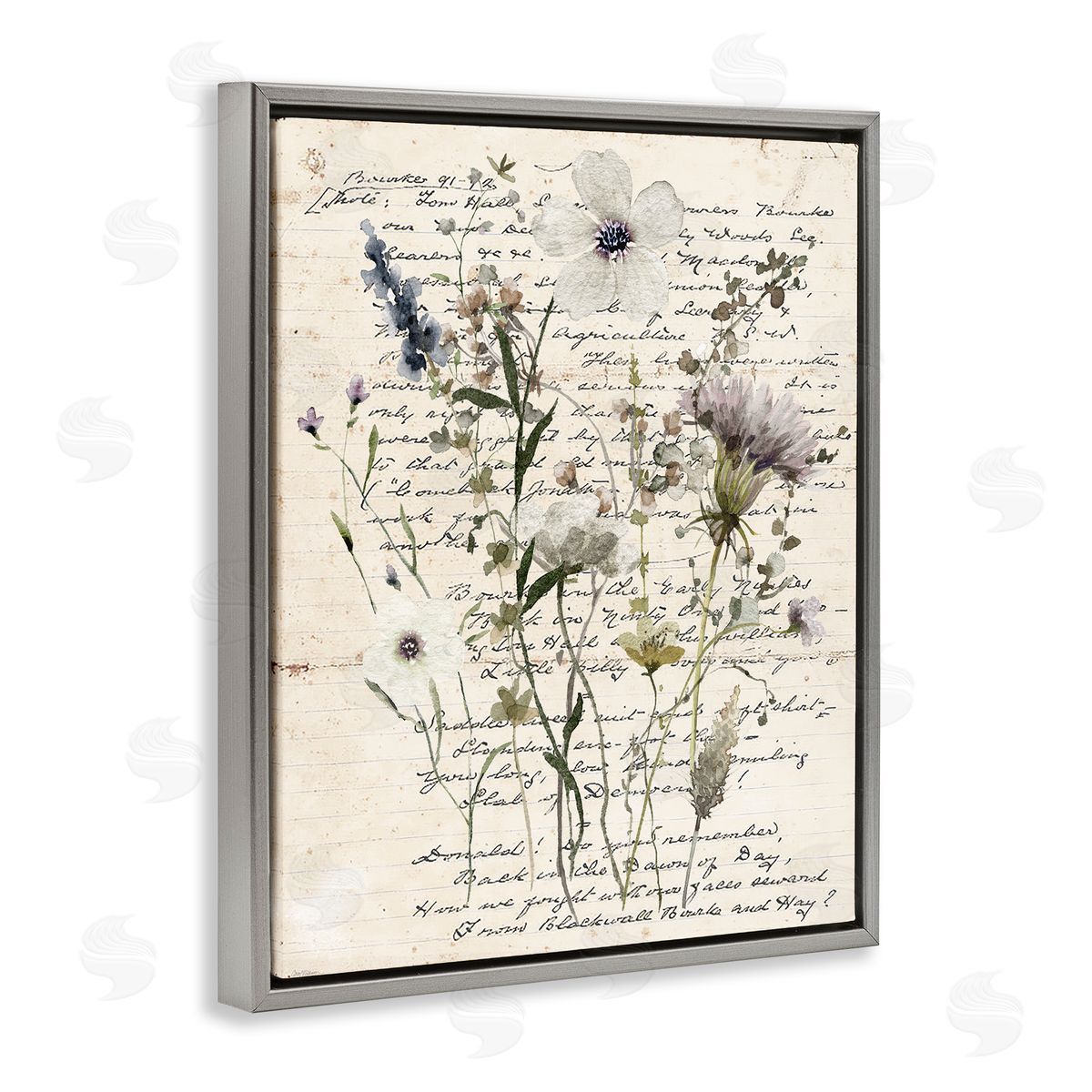 Pressed Flowers on Page Grey Floating Frame Canvas Wall Art, Home Decor by Carol Robinson
