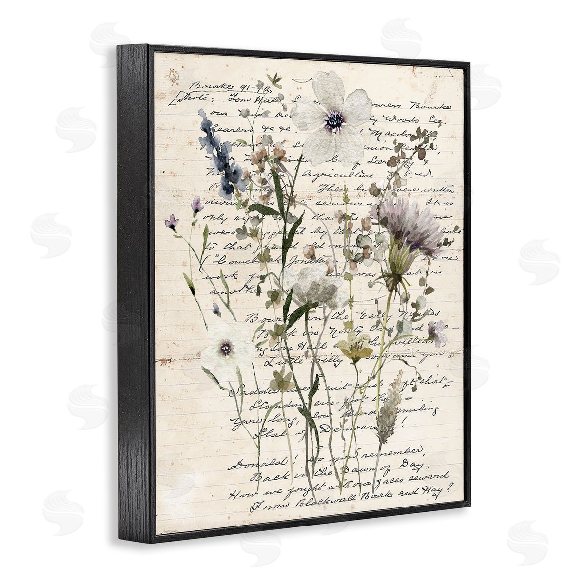 Pressed Flowers on Page Black Frame Print Wall Art, Home Decor by Carol Robinson