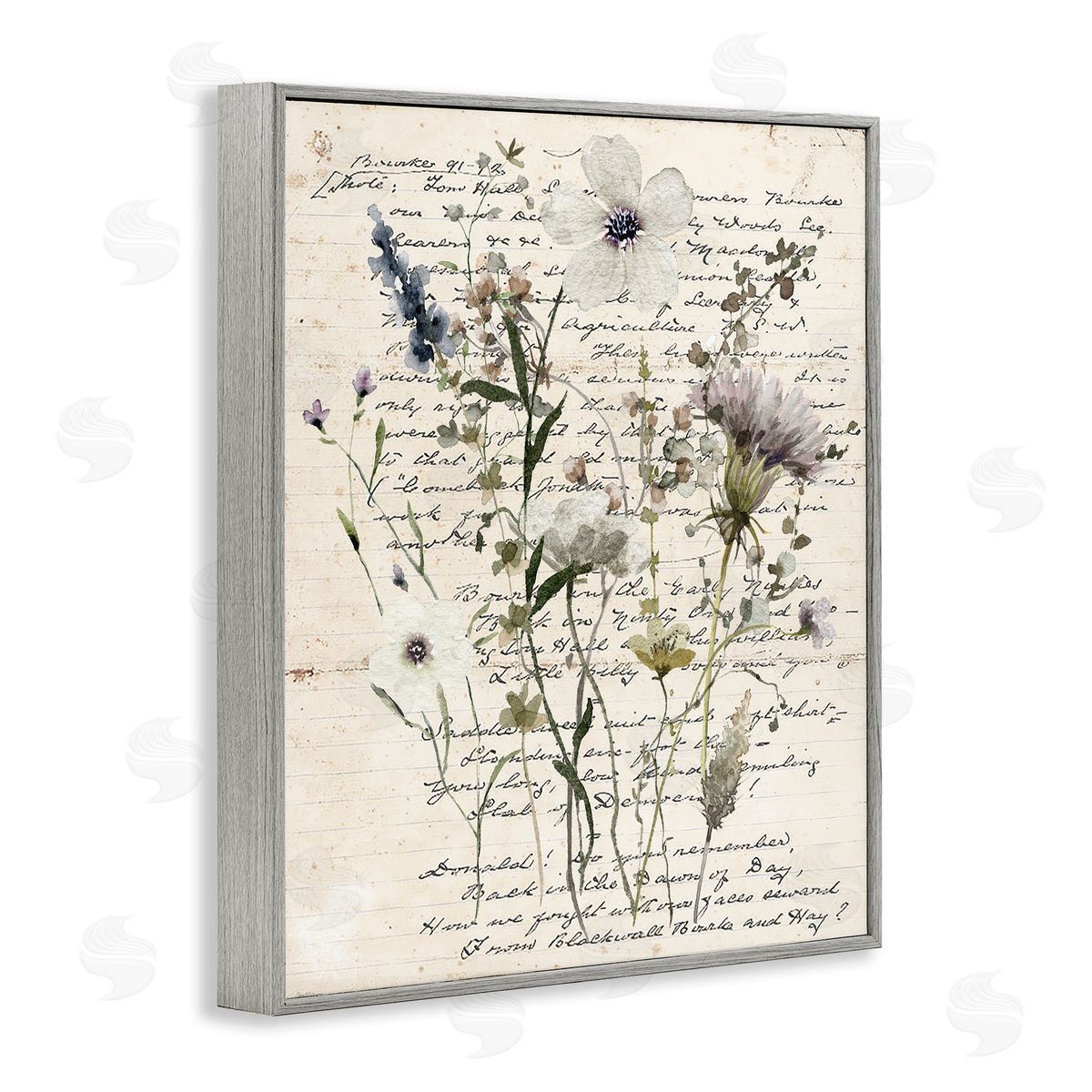 Pressed Flowers on Page Grey Frame Print Wall Art, Home Decor by Carol Robinson