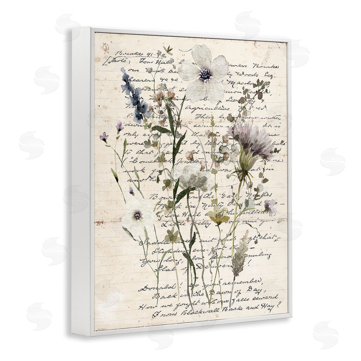 Pressed Flowers on Page White Frame Print Wall Art, Home Decor by Carol Robinson