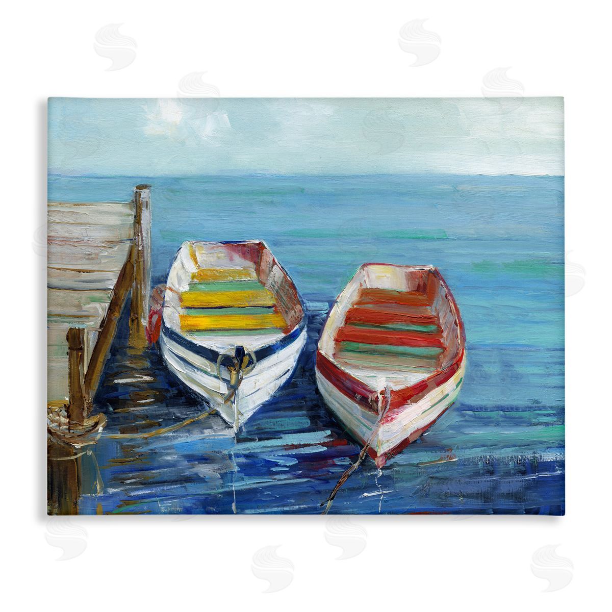 Sally Swatland Twin Boats by Dock Canvas Wall Art Print