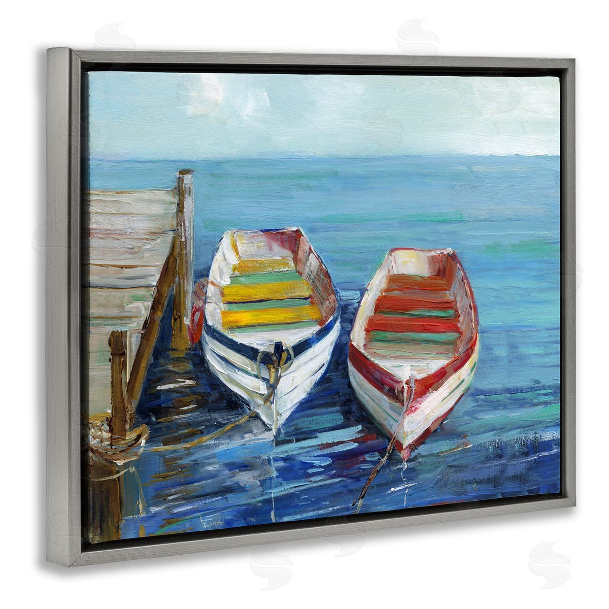 Sally Swatland Twin Boats by Dock Gray Floating Frame Canvas Wall Art Print