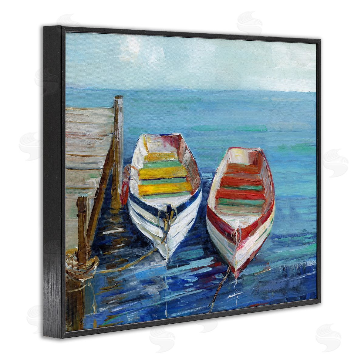 Sally Swatland Twin Boats by Dock Black Framed Giclee Wall Art Print