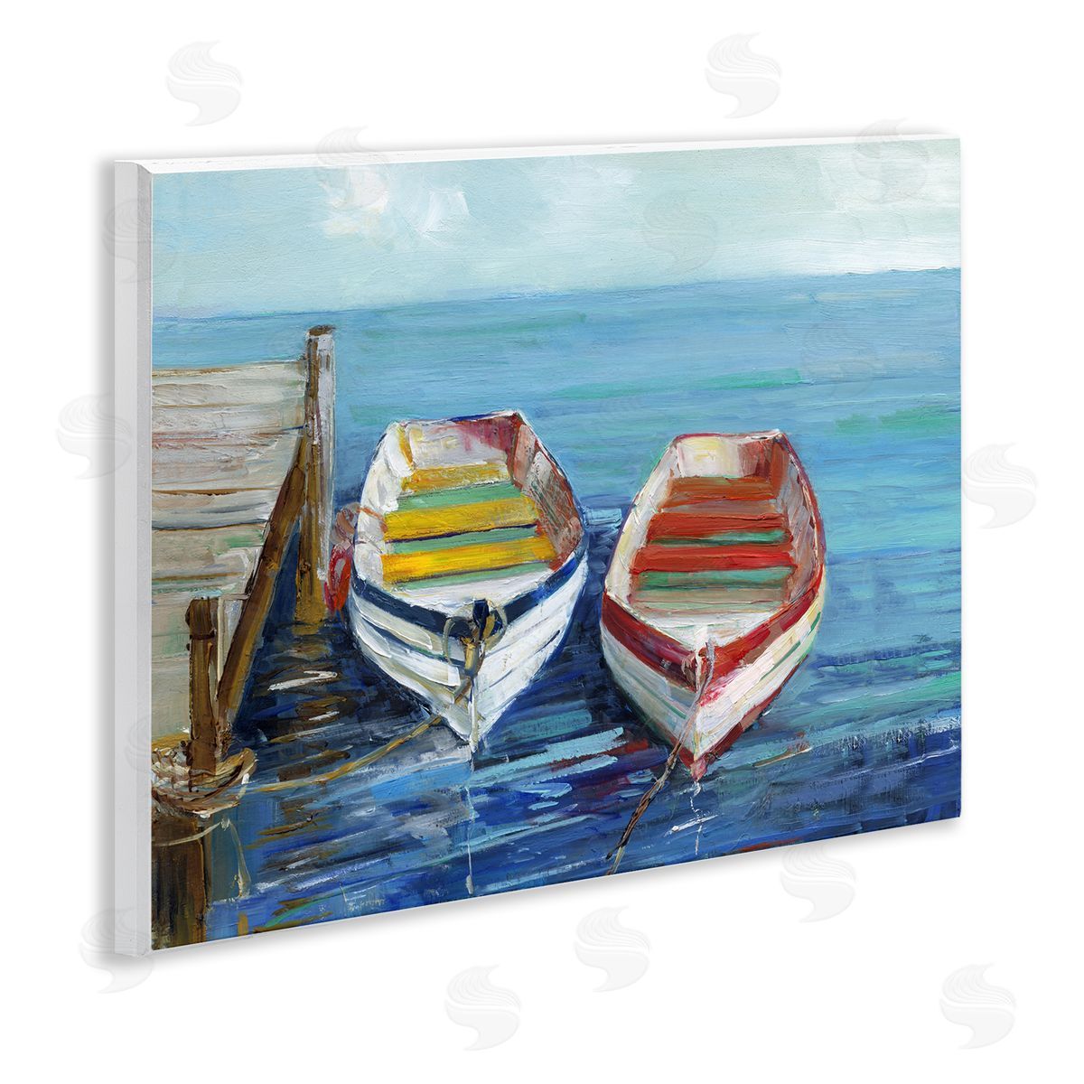 Sally Swatland Twin Boats by Dock Wooden Wall Plaque Art Print
