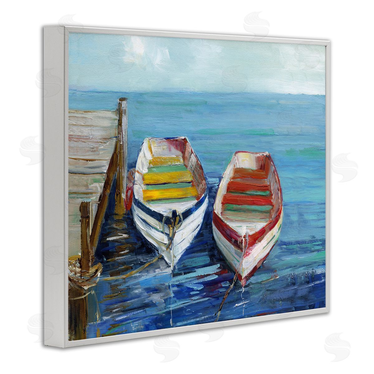 Sally Swatland Twin Boats by Dock White Framed Giclee Wall Art Print