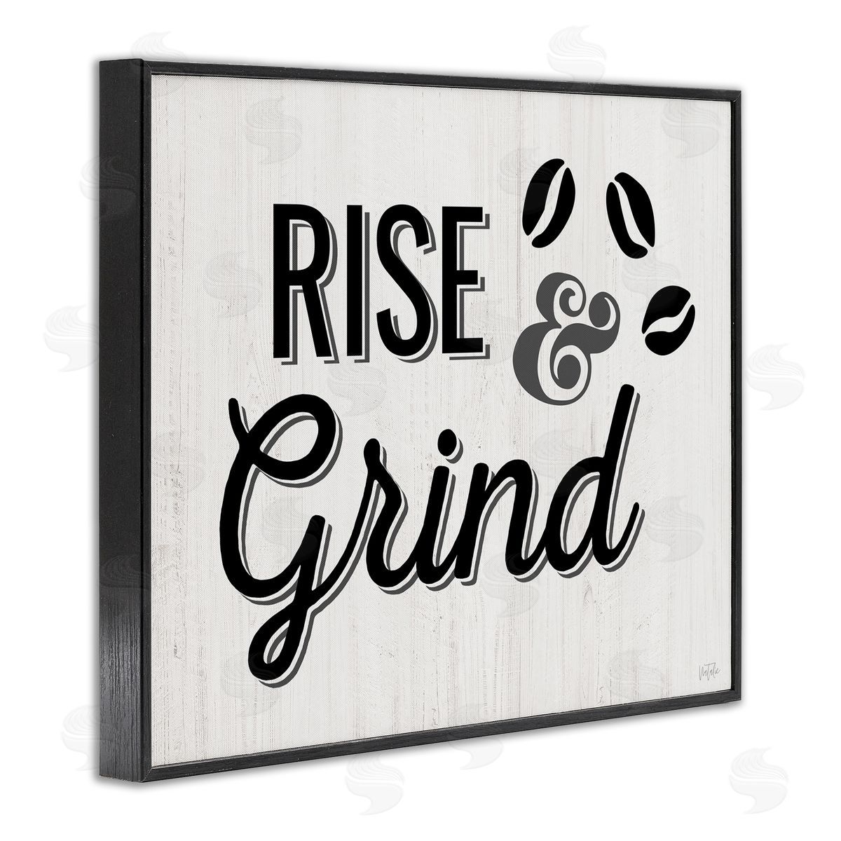 Rise & Grind Coffee Beans Black Frame Print Wall Art, Home Decor by Natalie Carpentieri