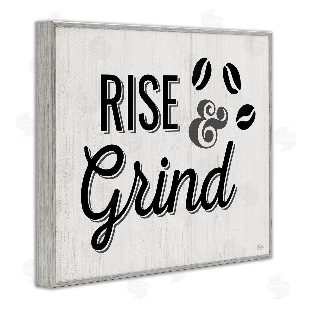 Rise & Grind Coffee Beans Grey Frame Print Wall Art, Home Decor by Natalie Carpentieri