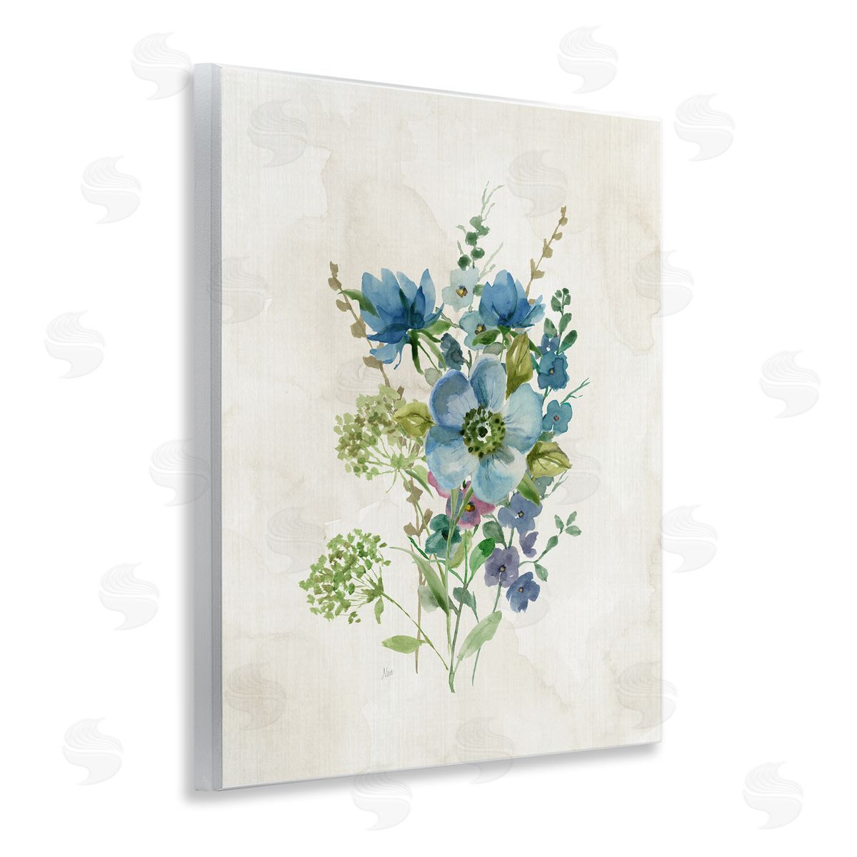 Blue Wildflower Cluster Wood Plaque Wall Art, Home Decor by Nan