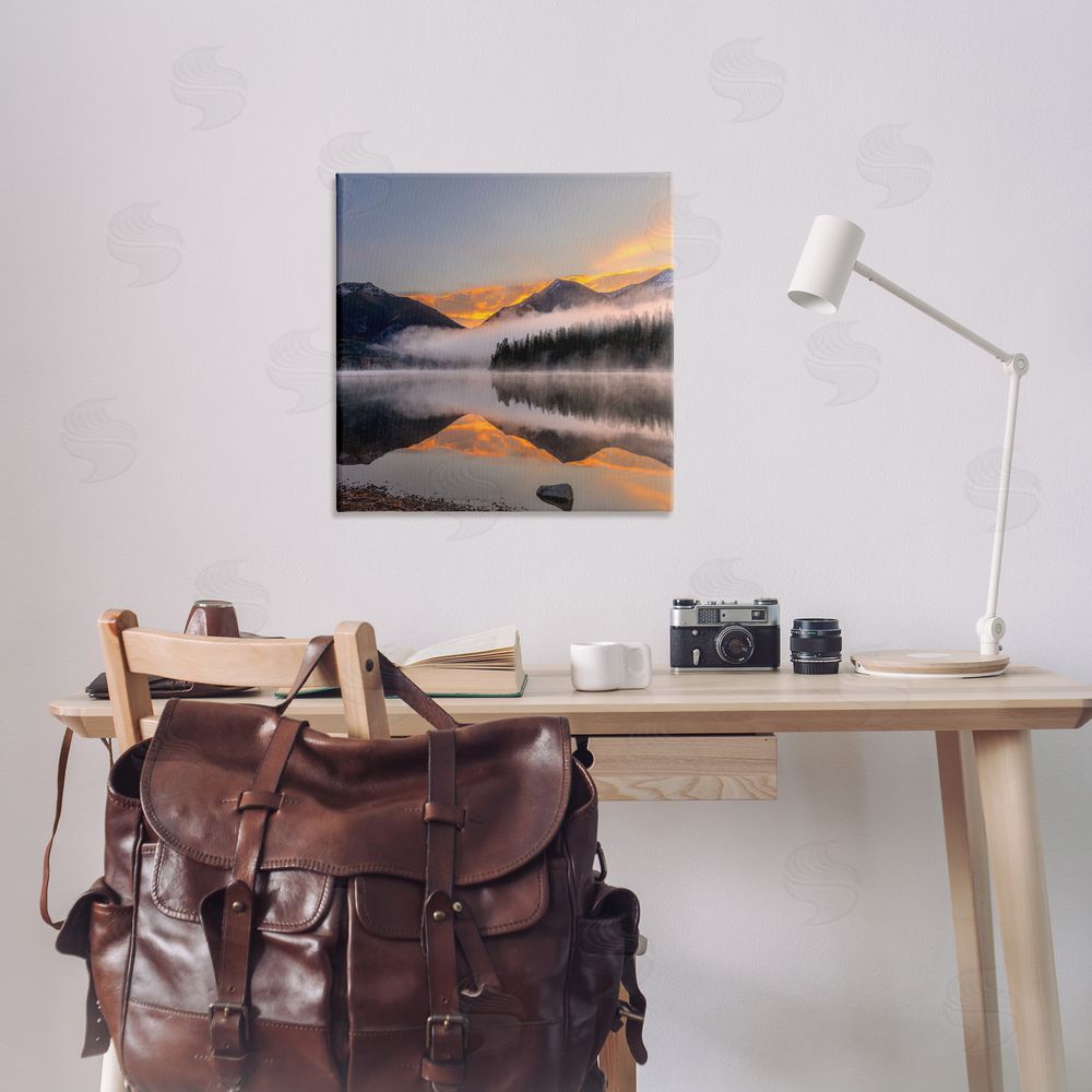 Danita Delimont Orange Sunset Lake Reflection Canvas Wall Art Print in Room