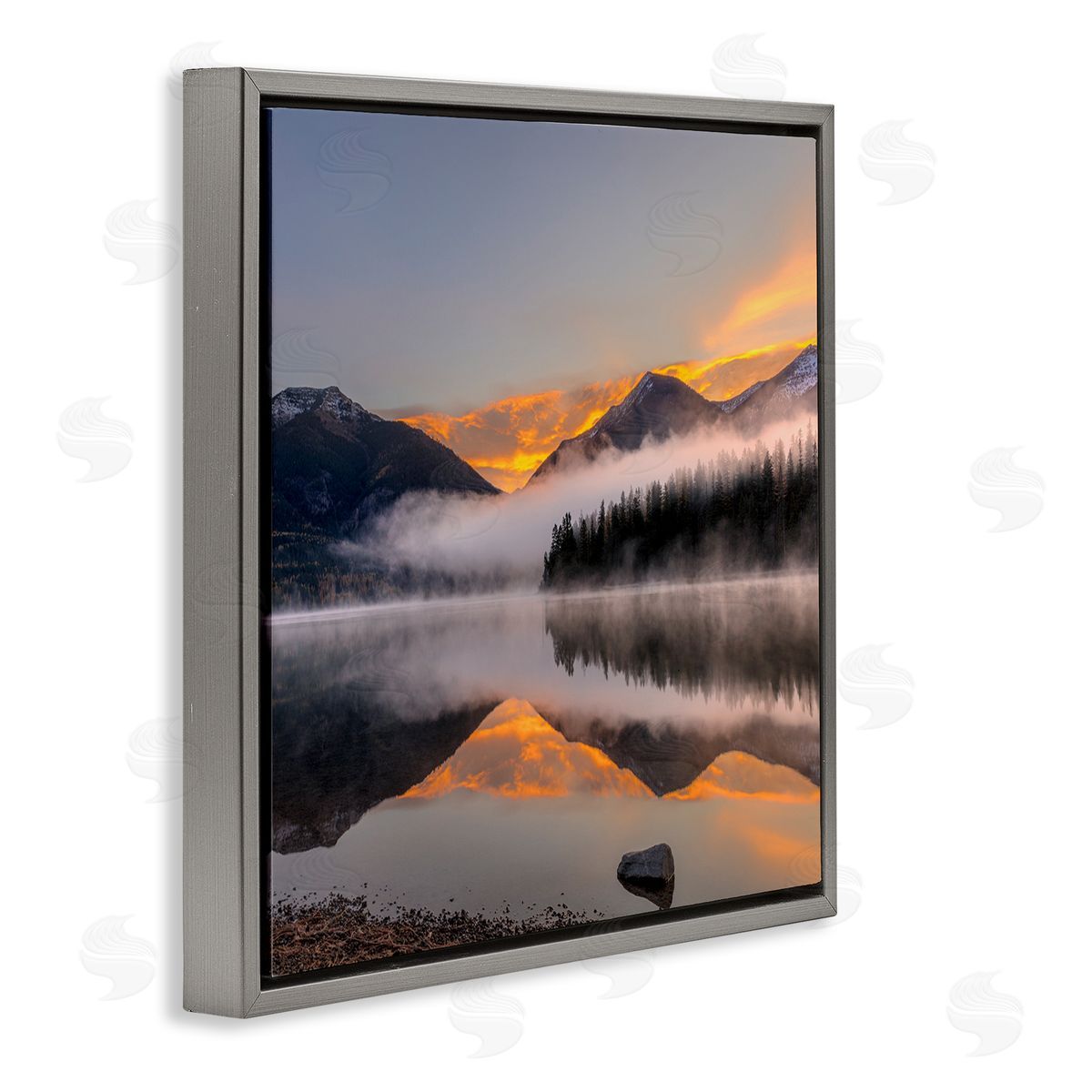 Danita Delimont Orange Sunset Lake Reflection Gray Floating Frame Canvas Wall Art Print