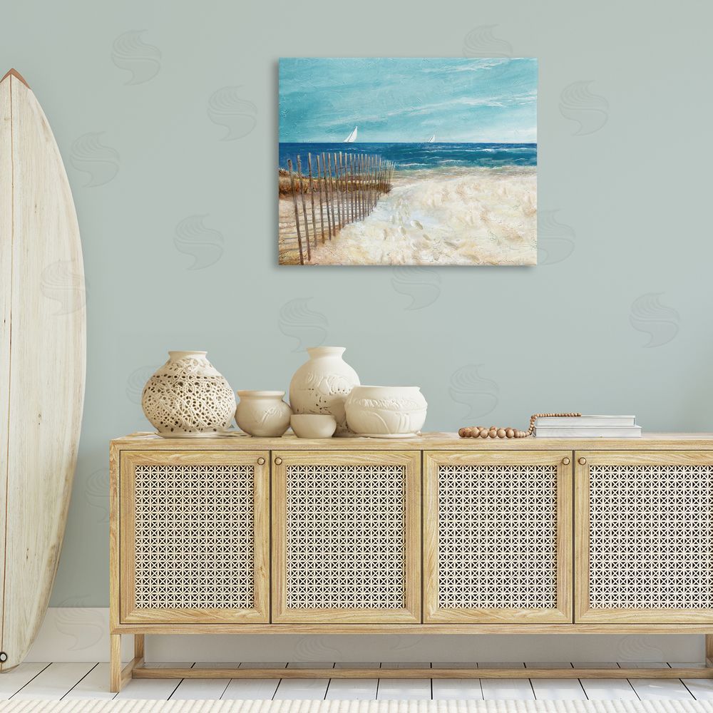 Ruane Manning Footprints by Sandy Fence Canvas Wall Art Print in Room