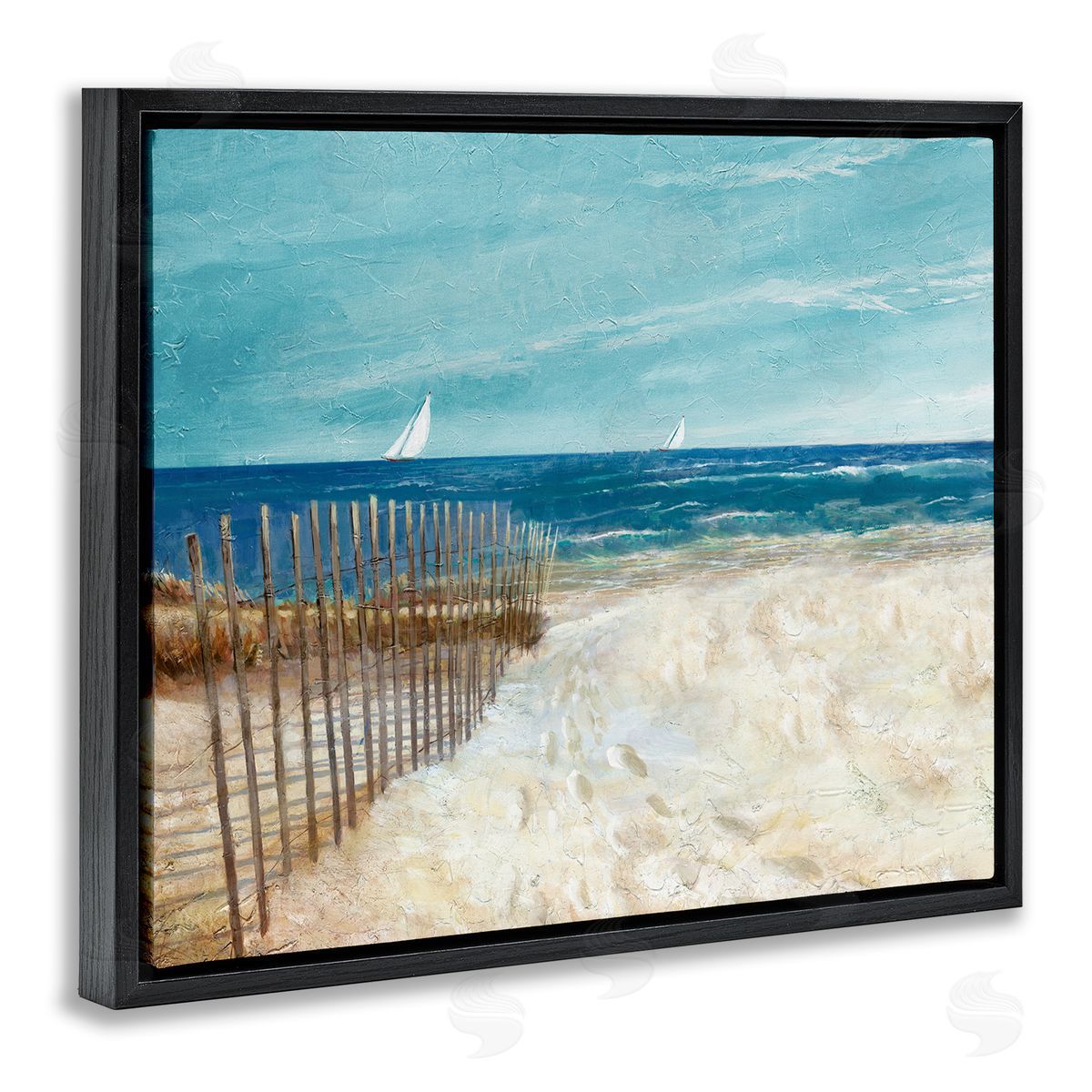 Ruane Manning Footprints by Sandy Fence Black Floating Frame Canvas Wall Art Print