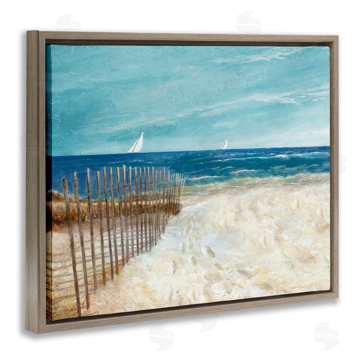 Ruane Manning Footprints by Sandy Fence Brown Floating Frame Canvas Wall Art Print