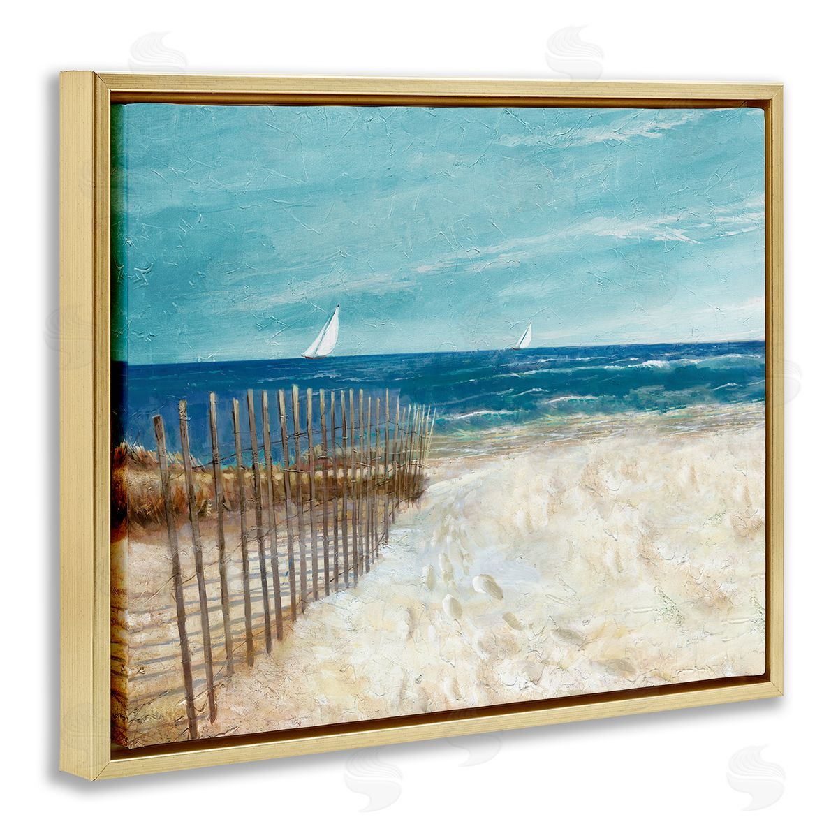 Ruane Manning Footprints by Sandy Fence Gold Floating Frame Canvas Wall Art Print