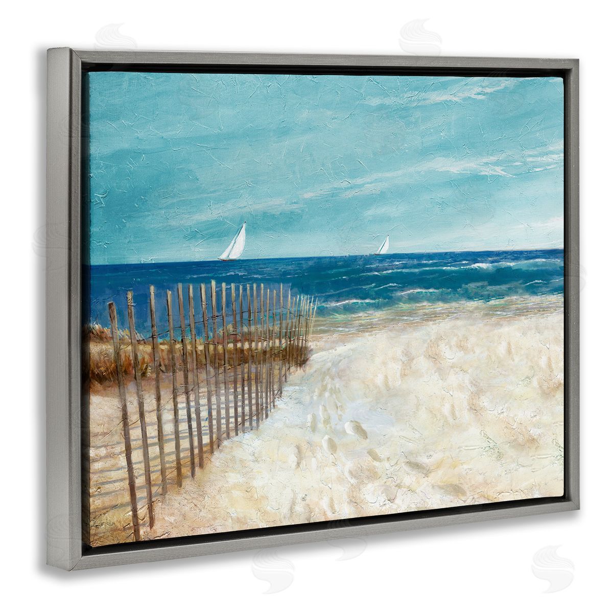 Ruane Manning Footprints by Sandy Fence Gray Floating Frame Canvas Wall Art Print