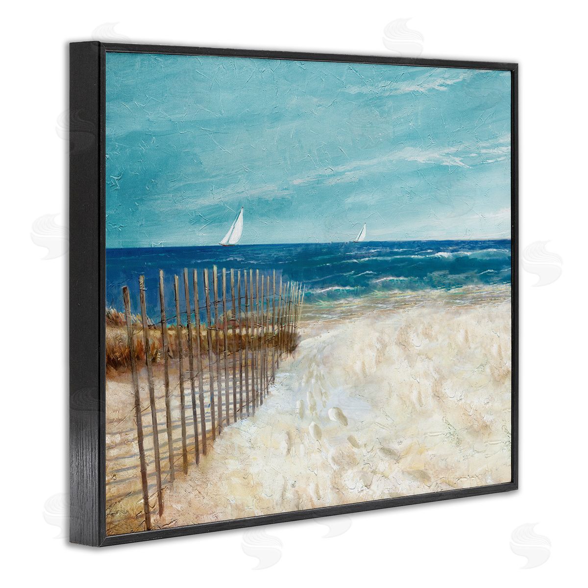 Ruane Manning Footprints by Sandy Fence Black Framed Giclee Wall Art Print