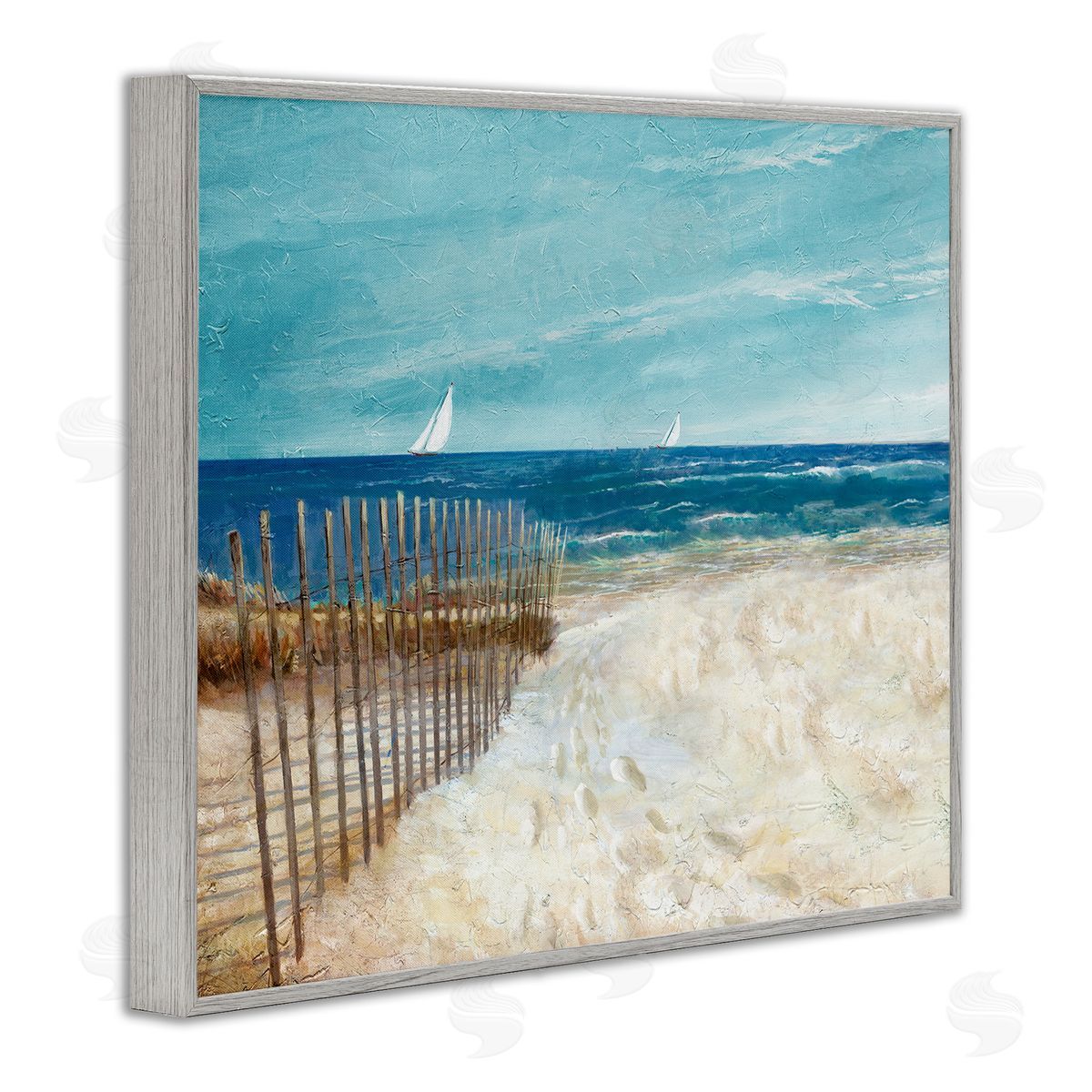 Ruane Manning Footprints by Sandy Fence Gray Framed Giclee Wall Art Print