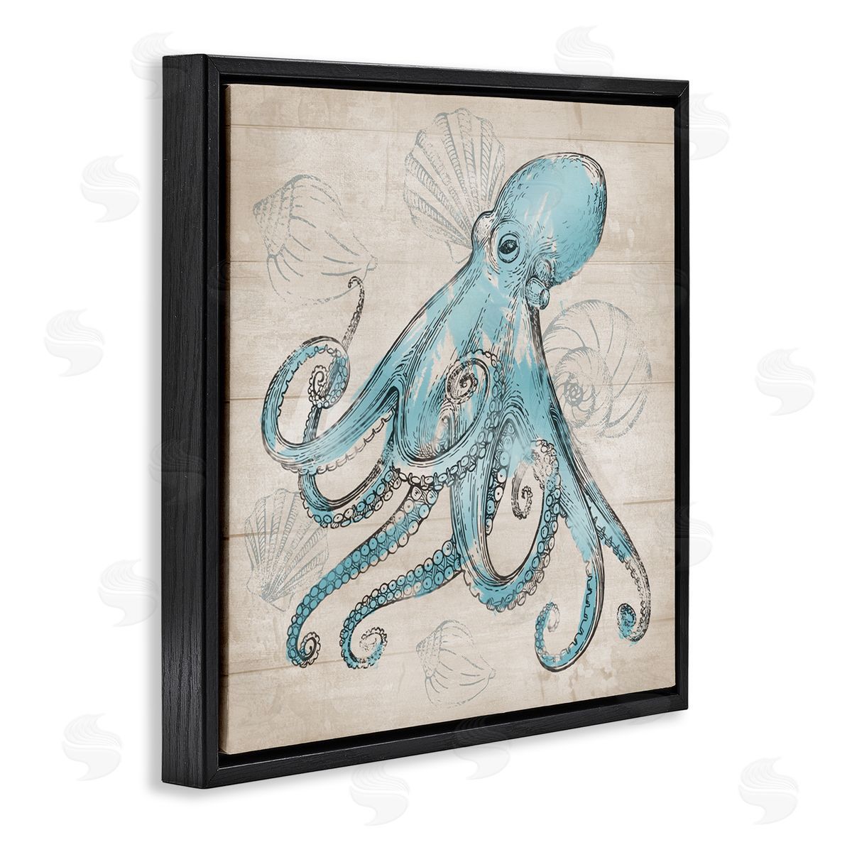 Conrad Knutsen Vintage Drawn Octopus Black Floating Frame Canvas Wall Art Print