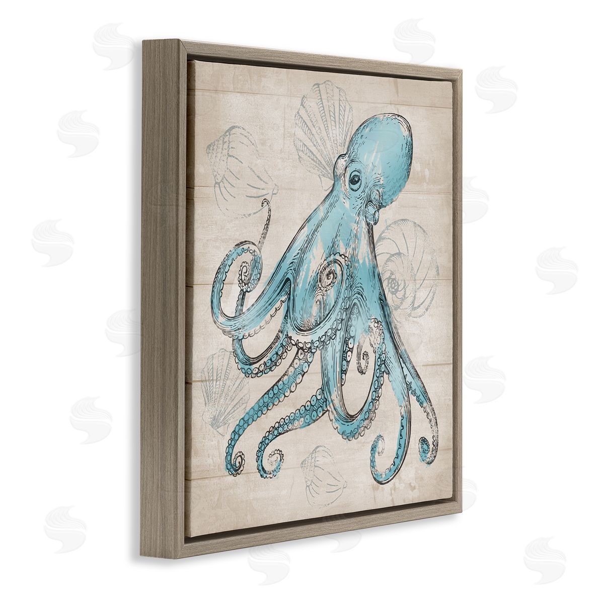 Conrad Knutsen Vintage Drawn Octopus Brown Floating Frame Canvas Wall Art Print