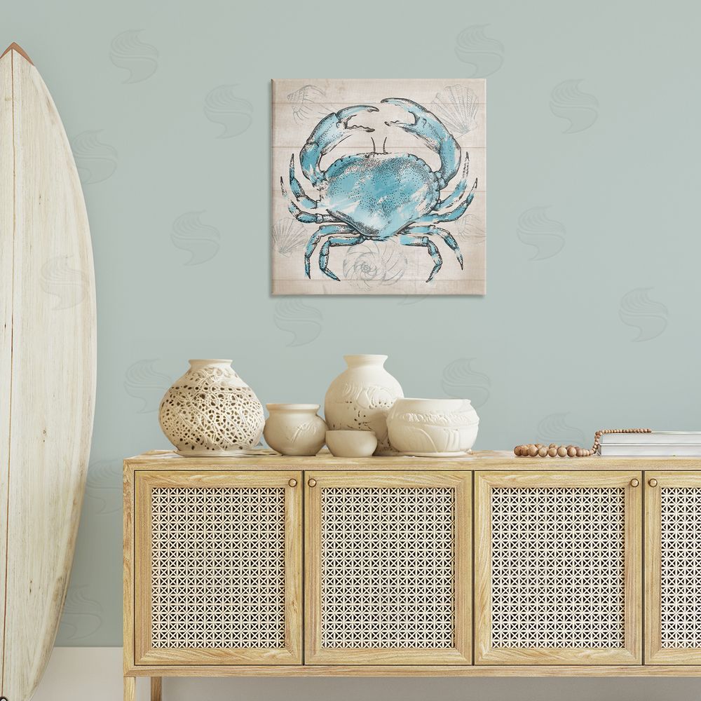 Conrad Knutsen Vintage Drawn Crab Canvas Wall Art Print in Room