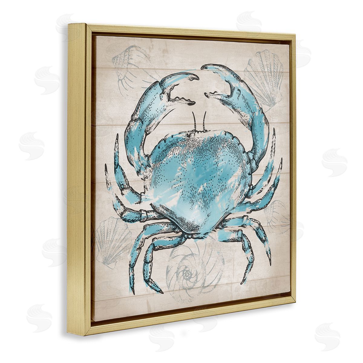 Conrad Knutsen Vintage Drawn Crab Gold Floating Frame Canvas Wall Art Print