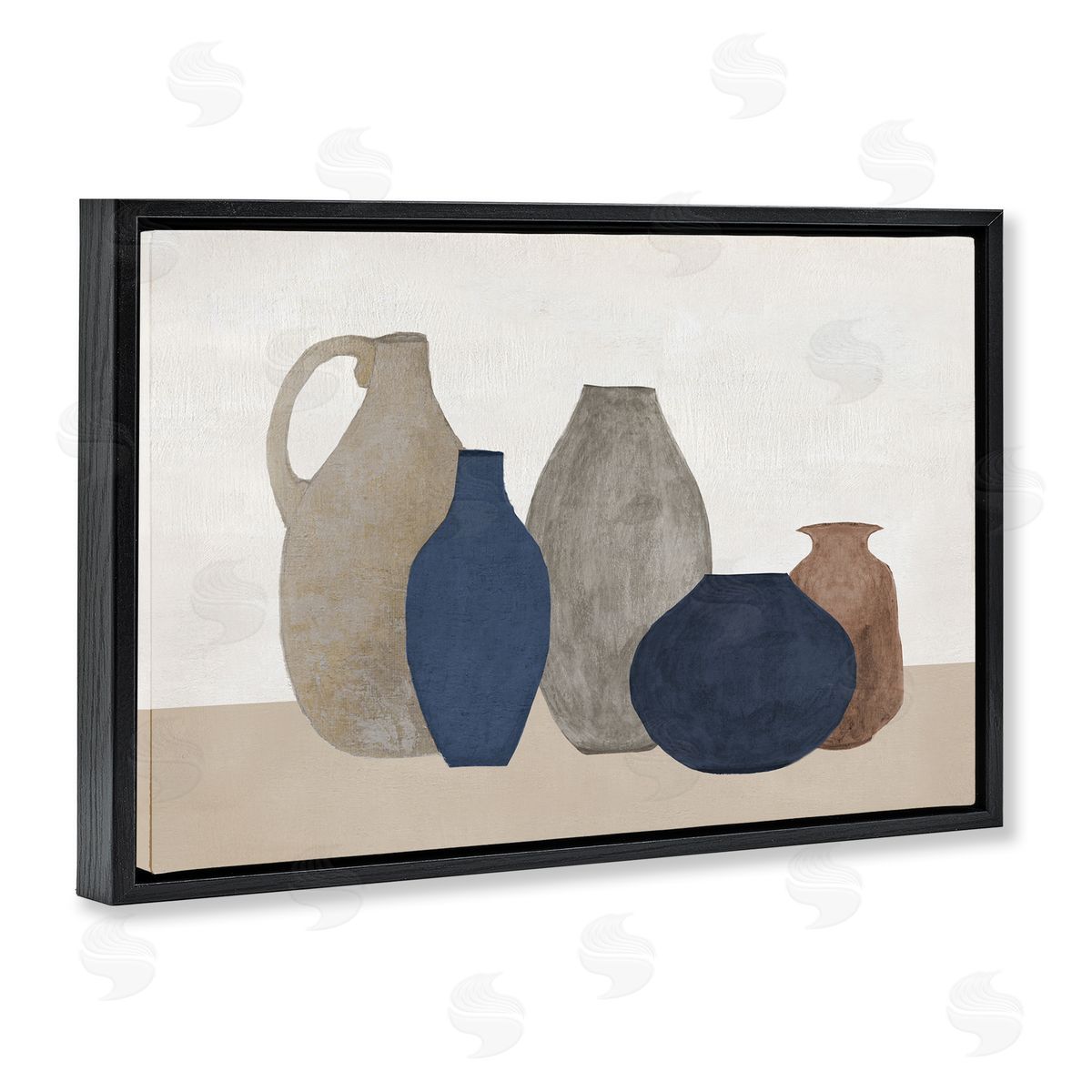 Natural Hued Vases Black Floating Frame Canvas Wall Art, Home Decor by Janet Tava