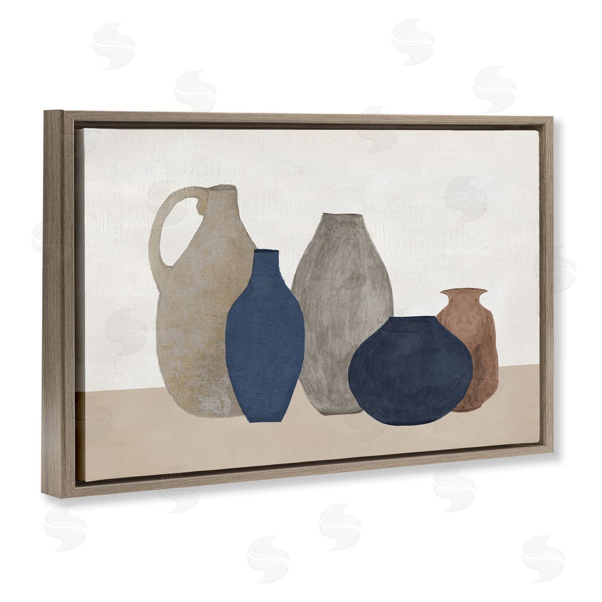 Natural Hued Vases Brown Floating Frame Canvas Wall Art, Home Decor by Janet Tava