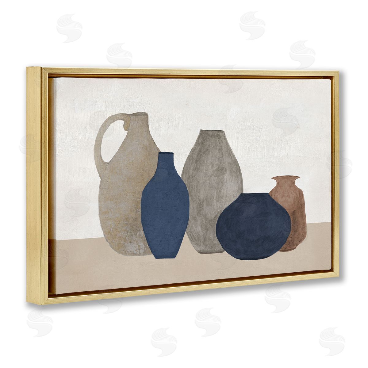 Natural Hued Vases Gold Floating Frame Canvas Wall Art, Home Decor by Janet Tava