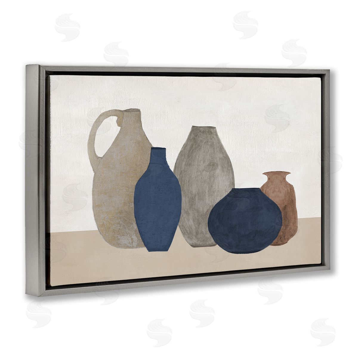 Natural Hued Vases Grey Floating Frame Canvas Wall Art, Home Decor by Janet Tava