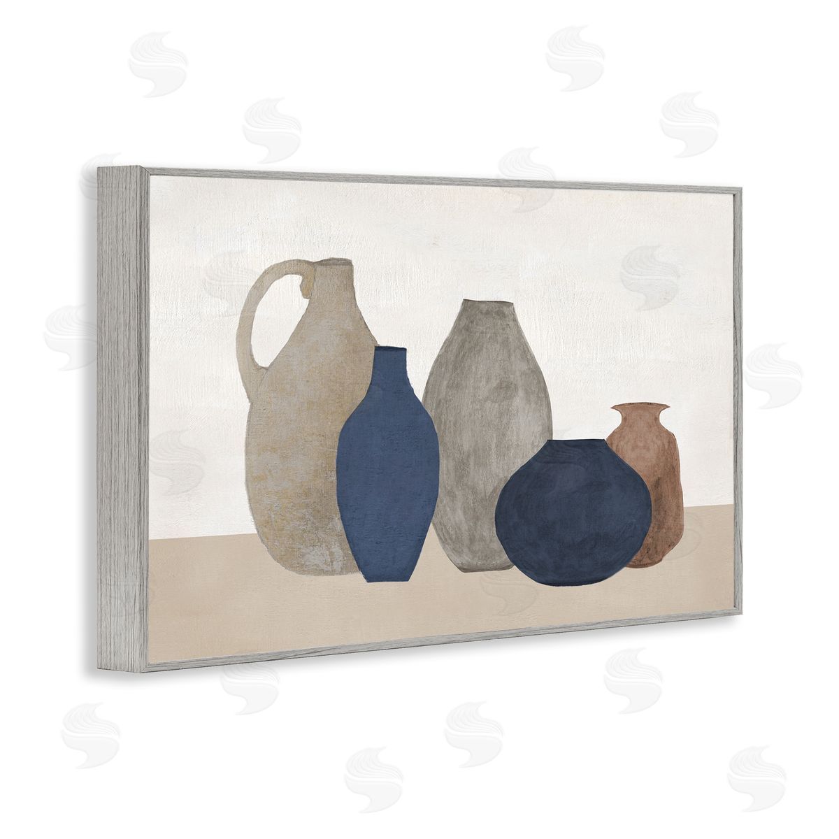 Natural Hued Vases Grey Frame Print Wall Art, Home Decor by Janet Tava
