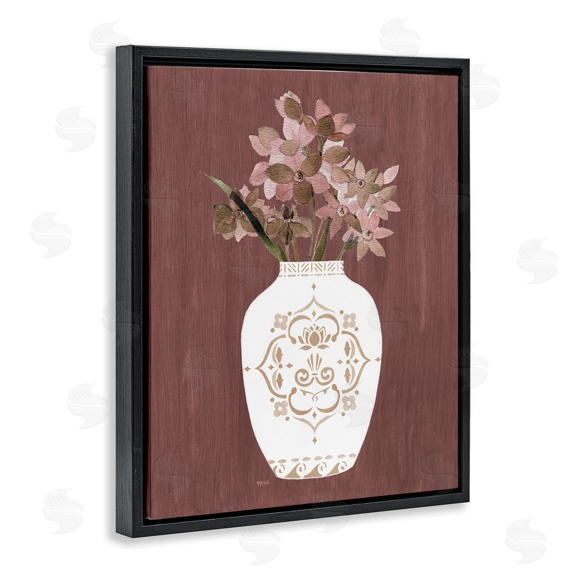 Ornate Boho Vase Black Floating Frame Canvas Wall Art, Home Decor by Janet Tava