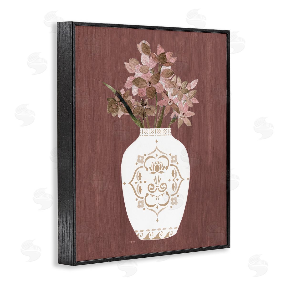 Ornate Boho Vase Black Frame Print Wall Art, Home Decor by Janet Tava