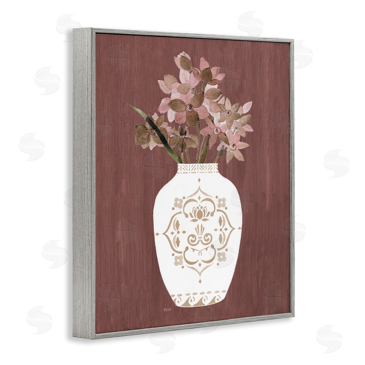 Ornate Boho Vase Grey Frame Print Wall Art, Home Decor by Janet Tava