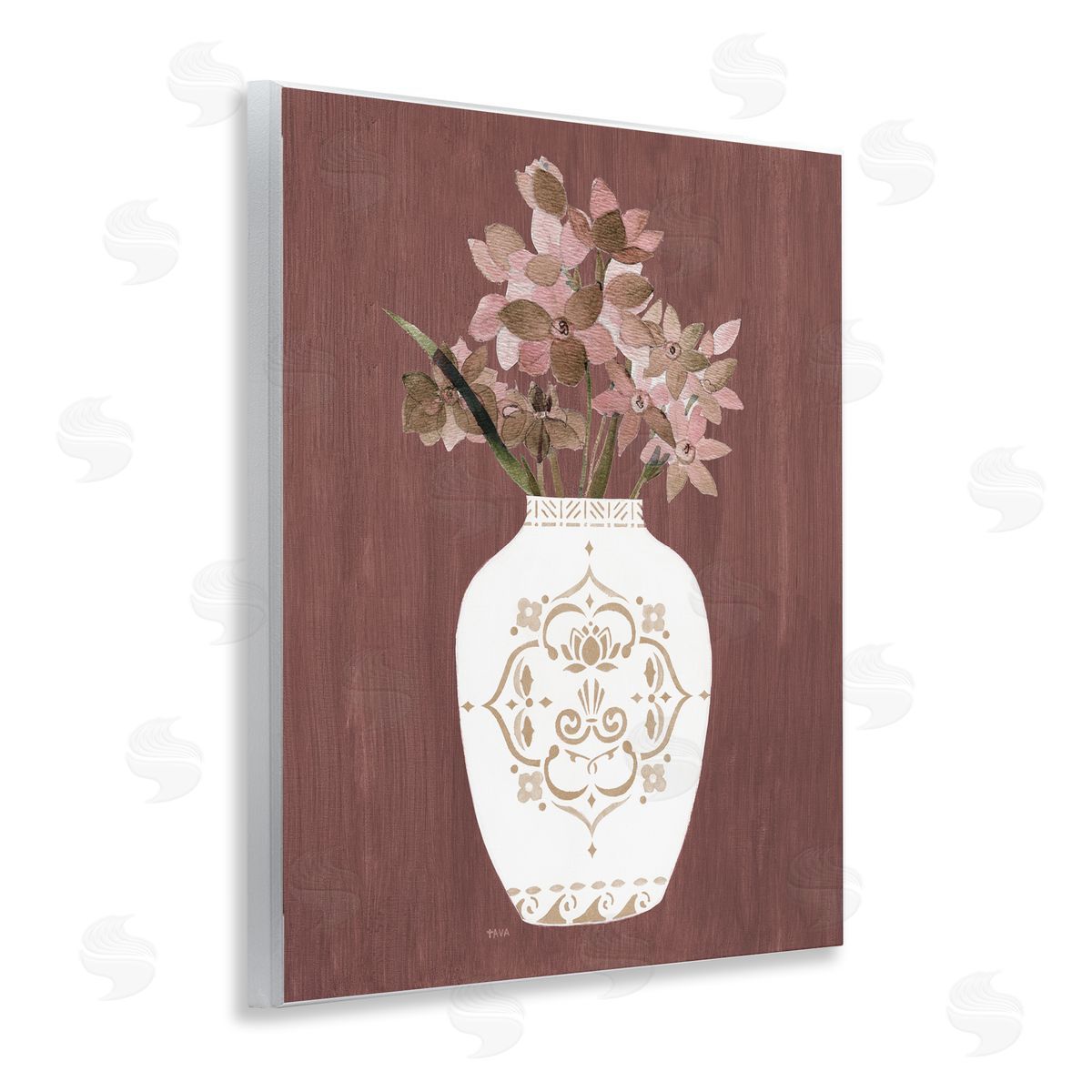 Ornate Boho Vase Wood Plaque Wall Art, Home Decor by Janet Tava
