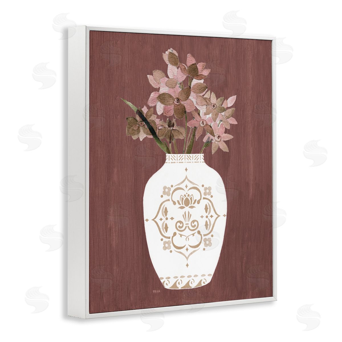 Ornate Boho Vase White Frame Print Wall Art, Home Decor by Janet Tava