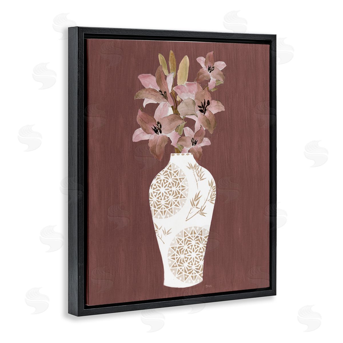 Boho Geometric Vase Black Floating Frame Canvas Wall Art, Home Decor by Janet Tava