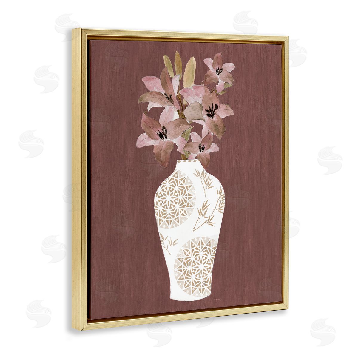 Boho Geometric Vase Gold Floating Frame Canvas Wall Art, Home Decor by Janet Tava