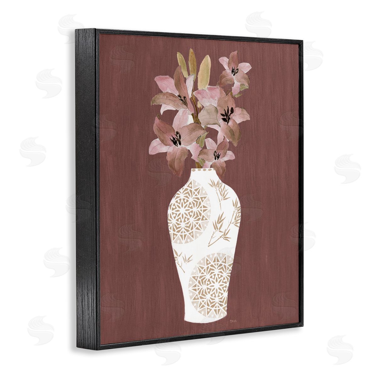Boho Geometric Vase Black Frame Print Wall Art, Home Decor by Janet Tava
